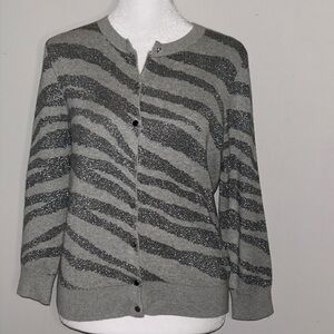 Banana Republic Metallic Silver Zebra 🦓 Striped Cardigan Size Medium Pet…